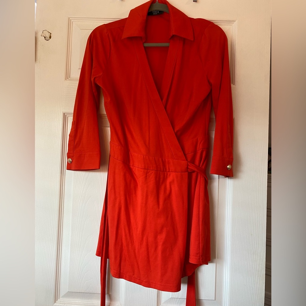 Vici wrap dress/ romper. Size small. Tomato red.